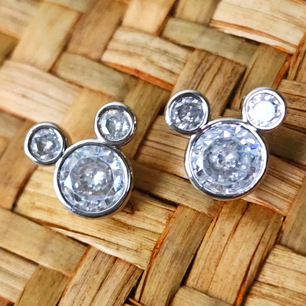 Disney Silver Clear Crystal Mickey Stud Earrings